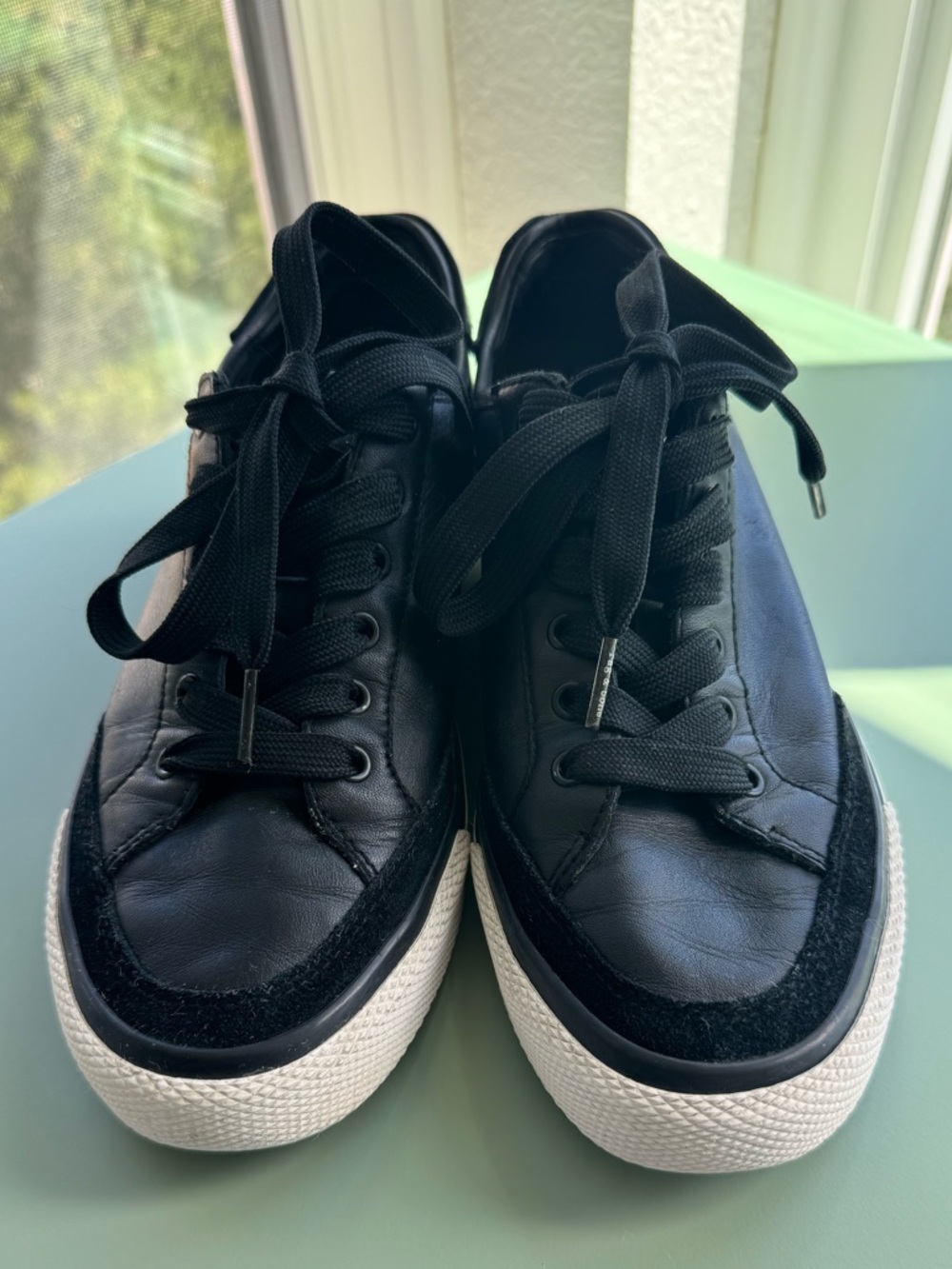 Rag & Bone Black Low-Top Leather Sneakers with White Sole